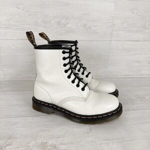 Dr. Martens 1460 Leather Combat Boots Women‎ Size 7 White 8 Eyelet Lace Up